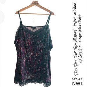 Plus Size Tank 4X Colorful Abstract Design on Black Background Top
